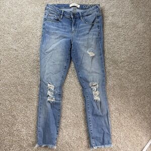 Slink Jeans Curvy Skinny Jeans Womens 6 Medium Wash Blue Distressed Fringe Denim